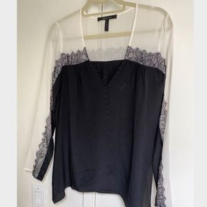 BCBG black & white lace long-sleeve top